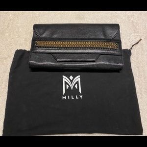 Milly Black Leather/Gold Trim Clutch Conv. Bag